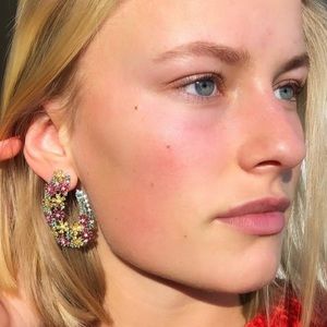 Multicolored floral gemstone statement cz earrings